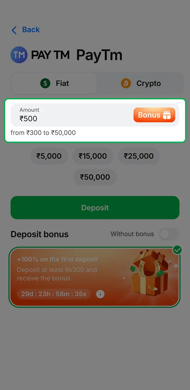 Provide your secure payment info to finish the 1Win deposit process.