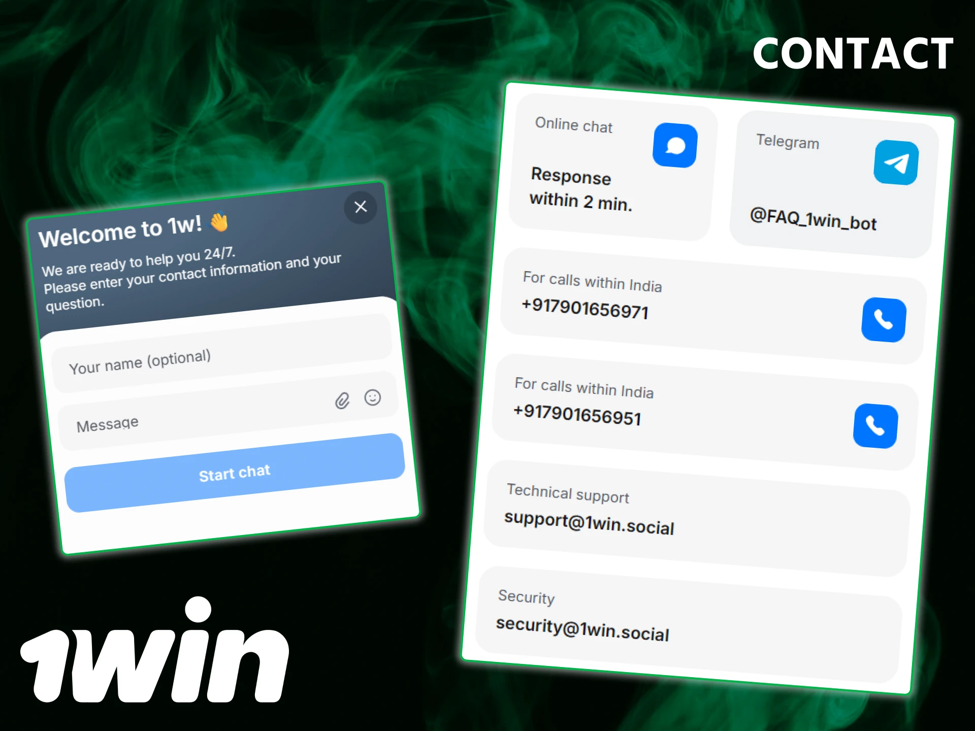 Use the official communication channels to contact 1win customer support 24/7.