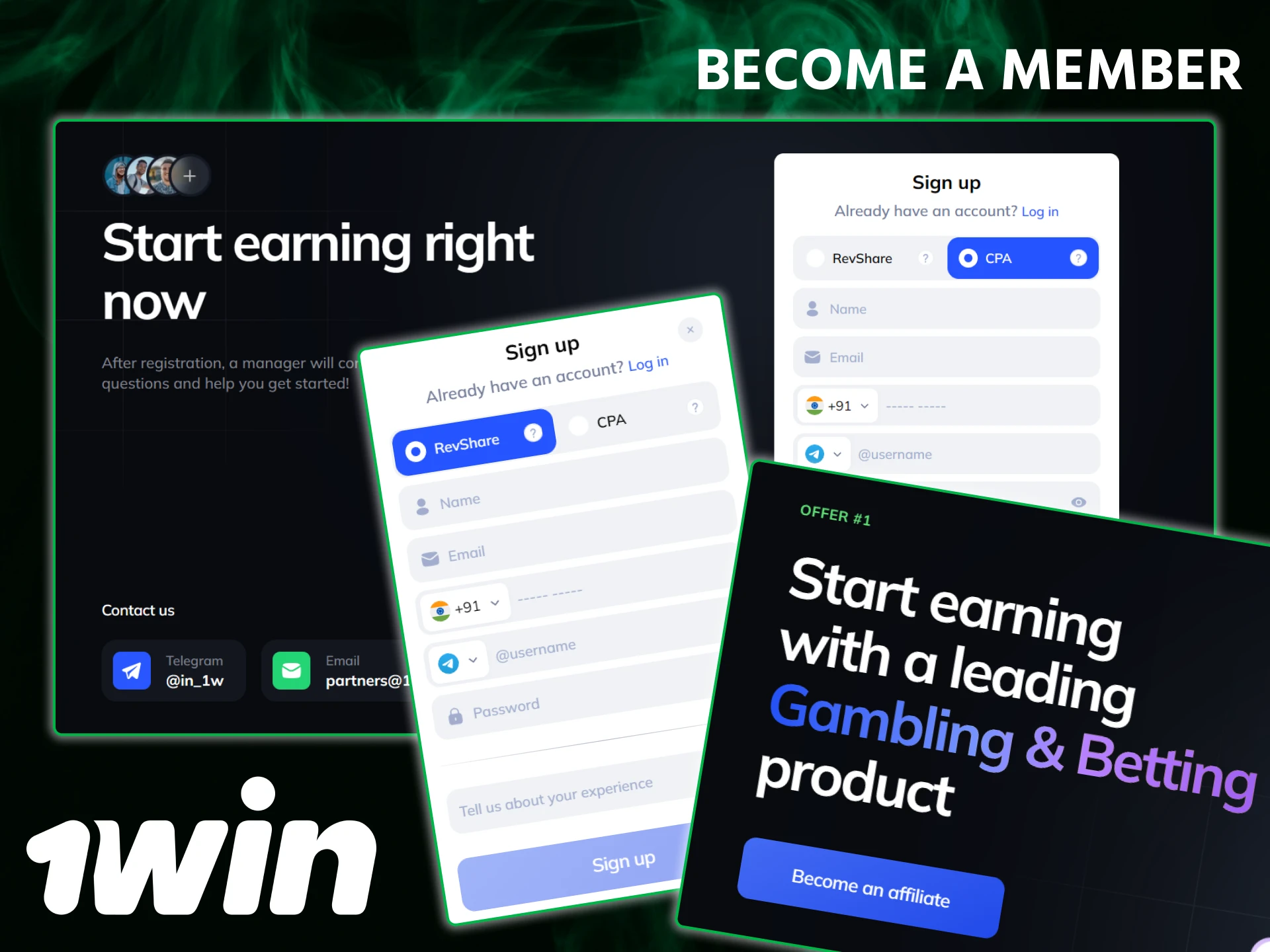 Follow the steps to become a member of the 1win affiliate program and start your partnership.