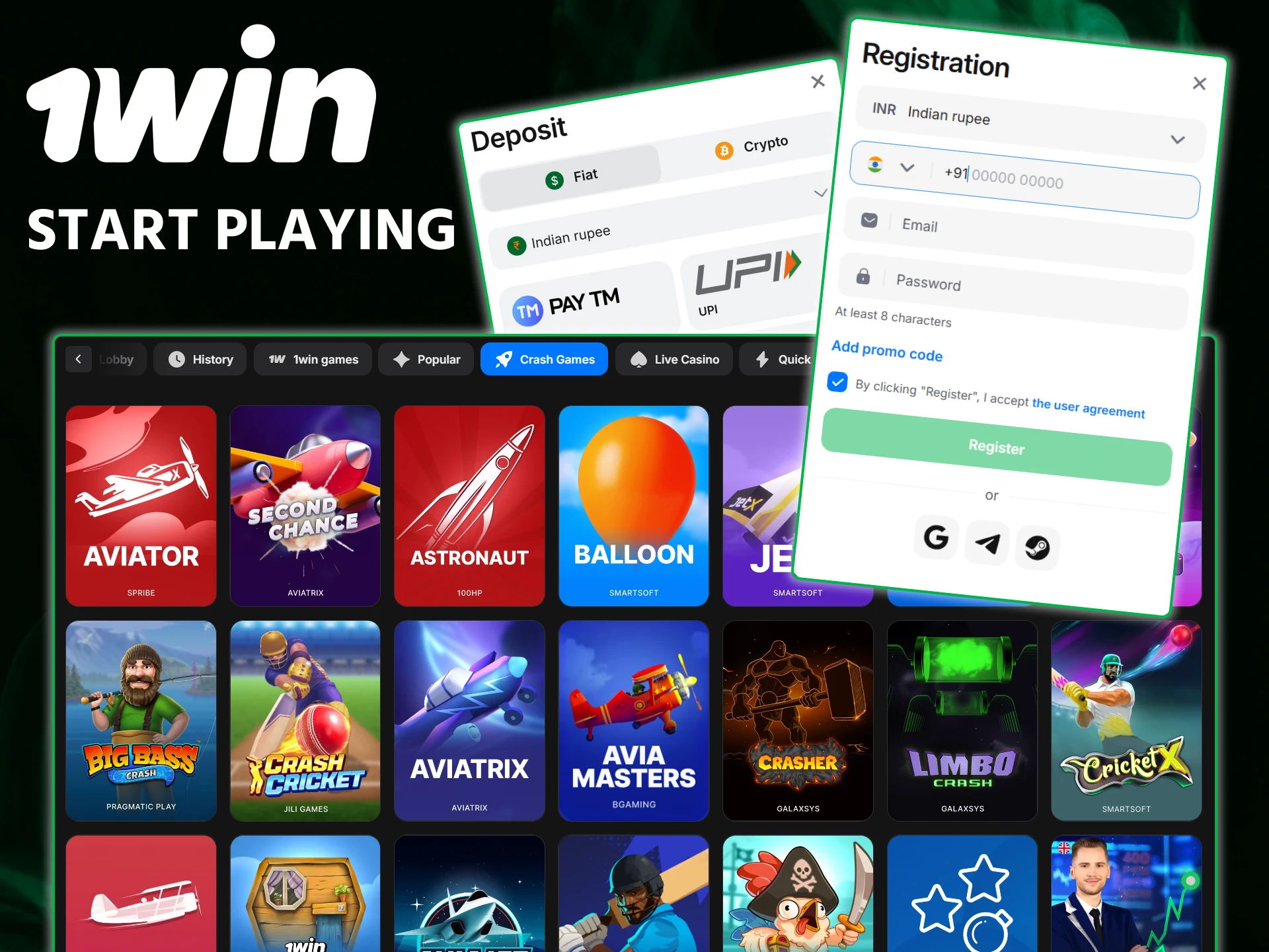 Follow our guide to start playing Astronaut at 1win and launch your first bet.