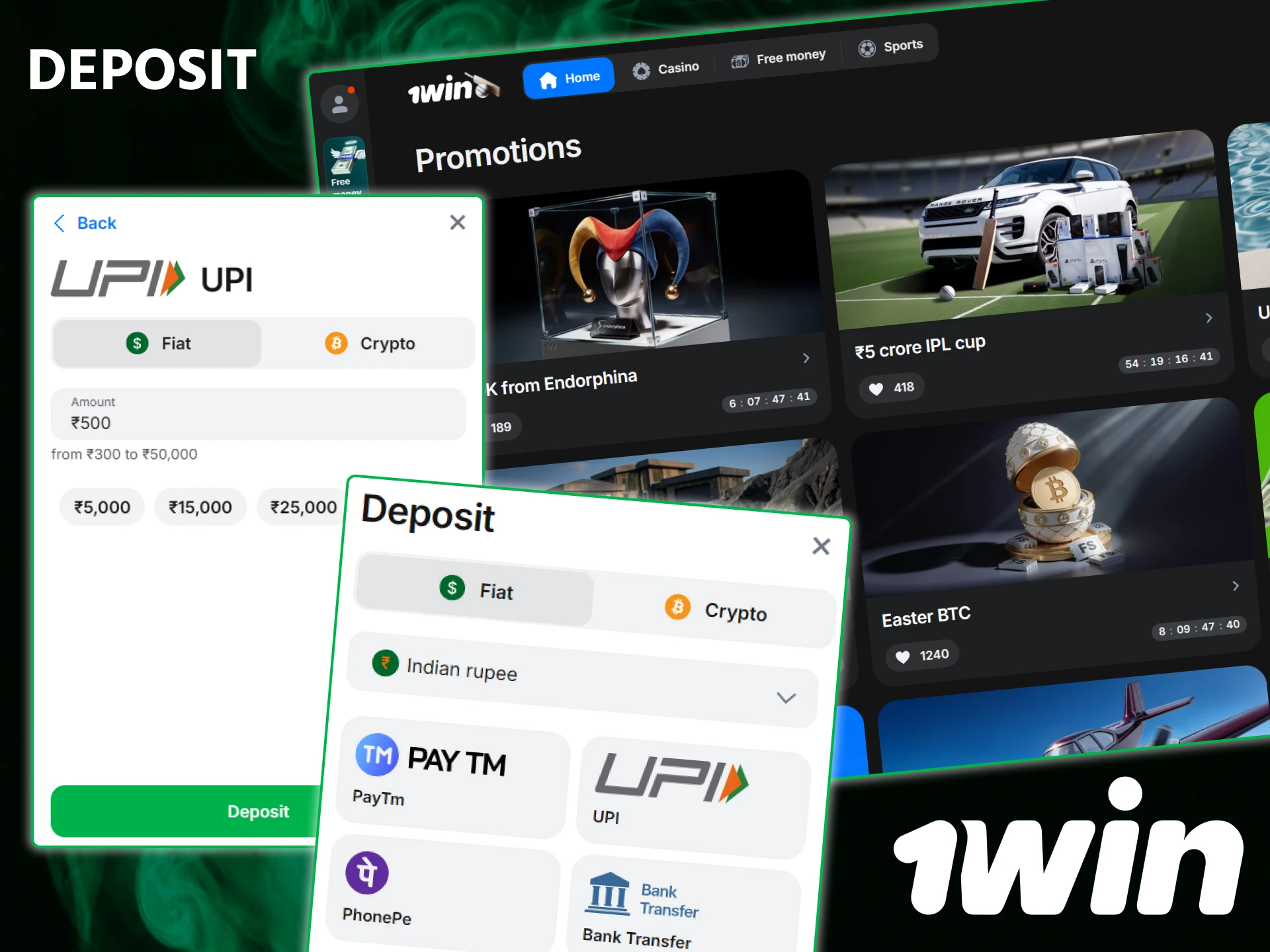 Securely make a deposit at 1win using popular Indian payment methods like UPI.