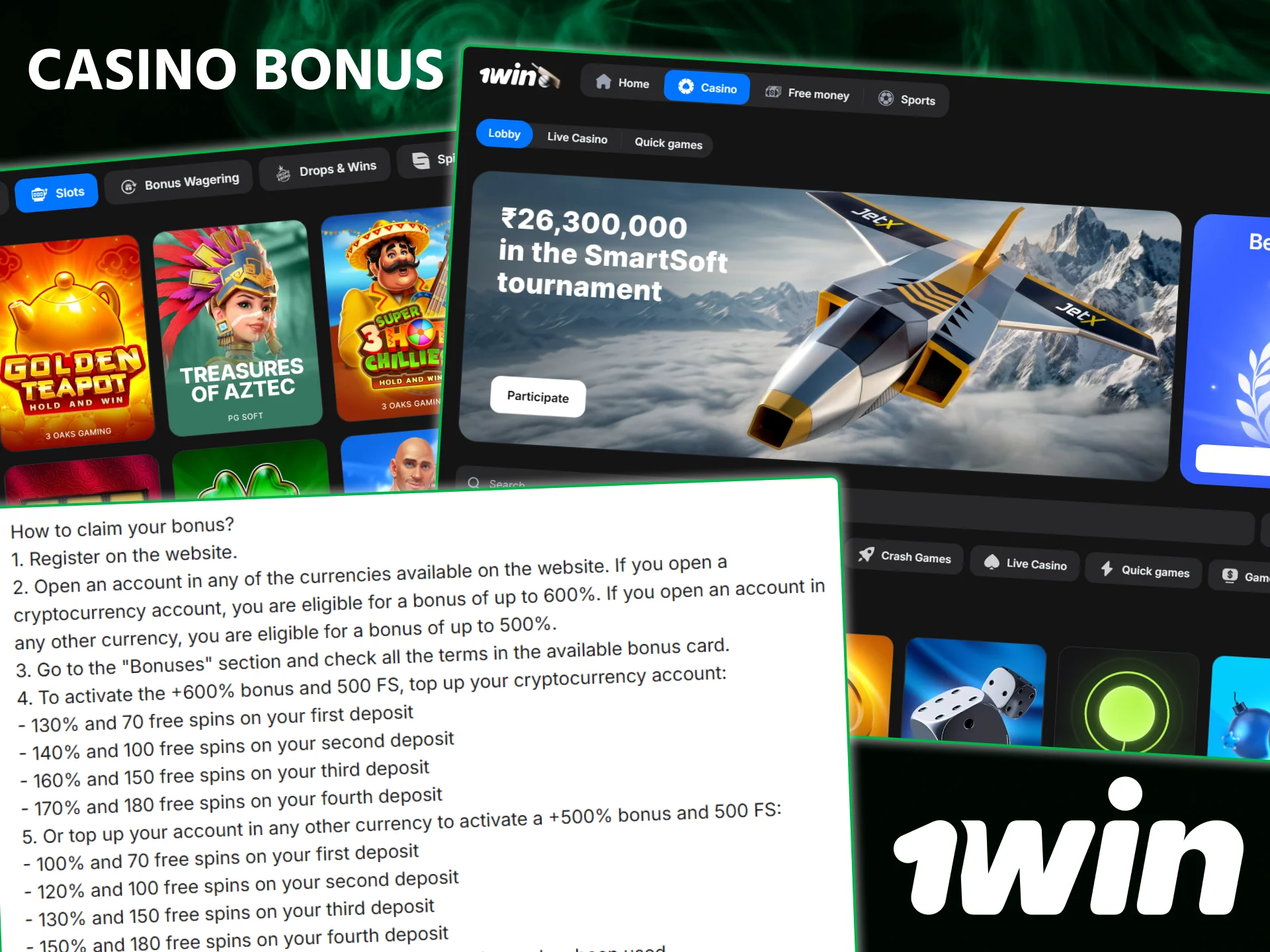Learn how to get the casino bonus as a new player on the 1win site.
