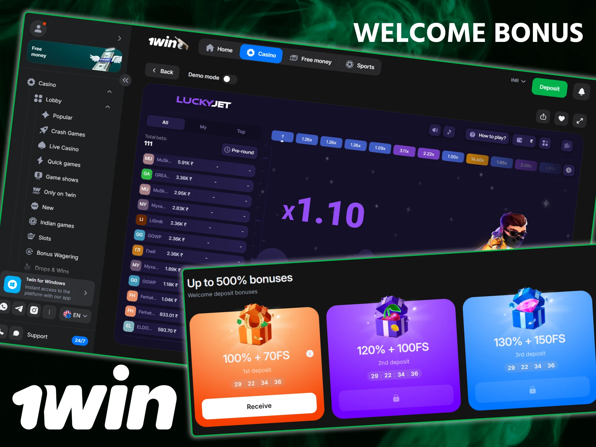 Activate your 1win welcome bonus to get extra funds for your Lucky Jet sessions.