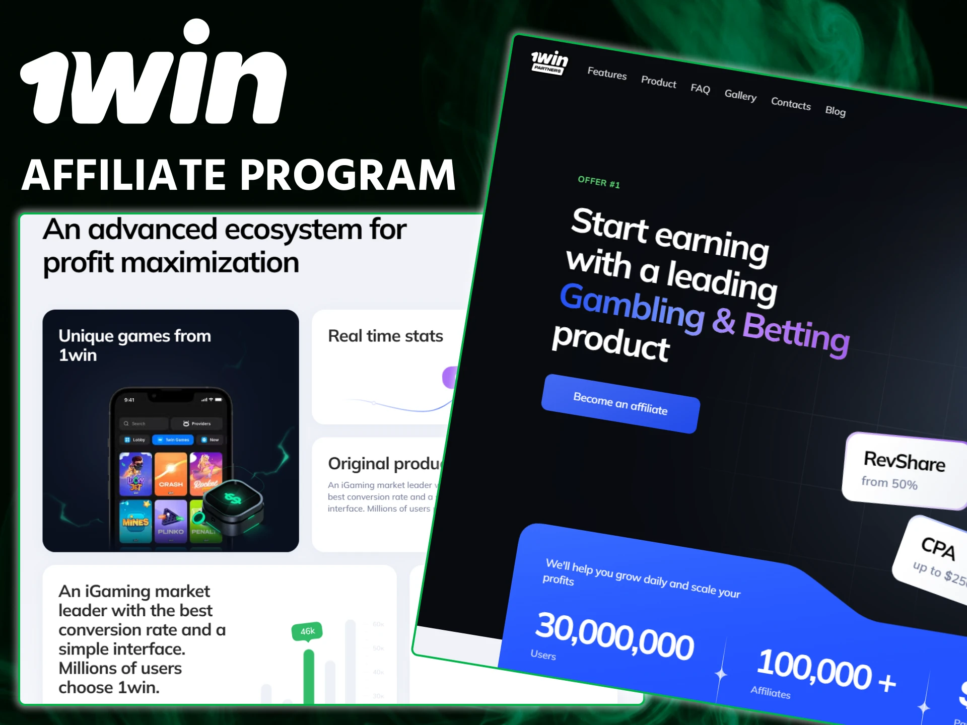 Join the affiliate program and earn commissions by partnering with 1win.