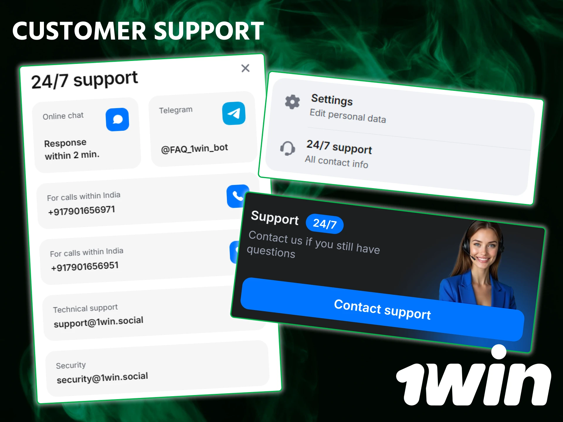 Contact the professional 1win customer support team via live chat or email.