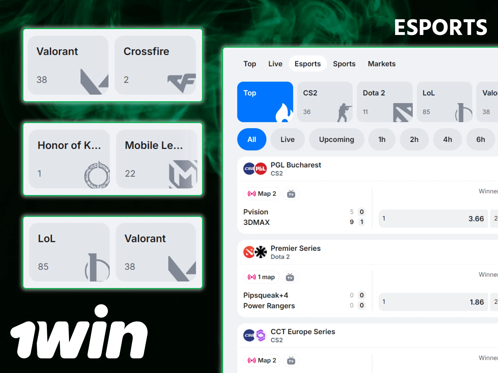 Bet on your favorite teams in the Esports betting section at 1win.
