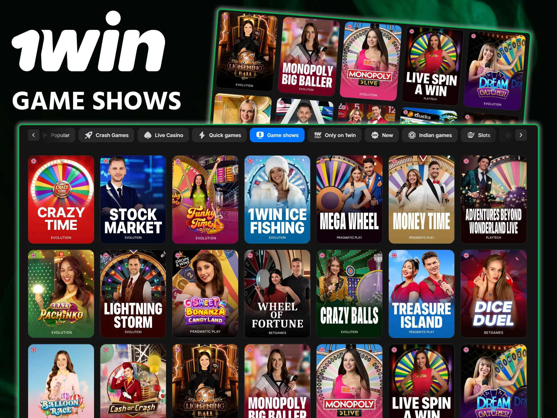 Join interactive Game Shows for an immersive live experience at 1win.