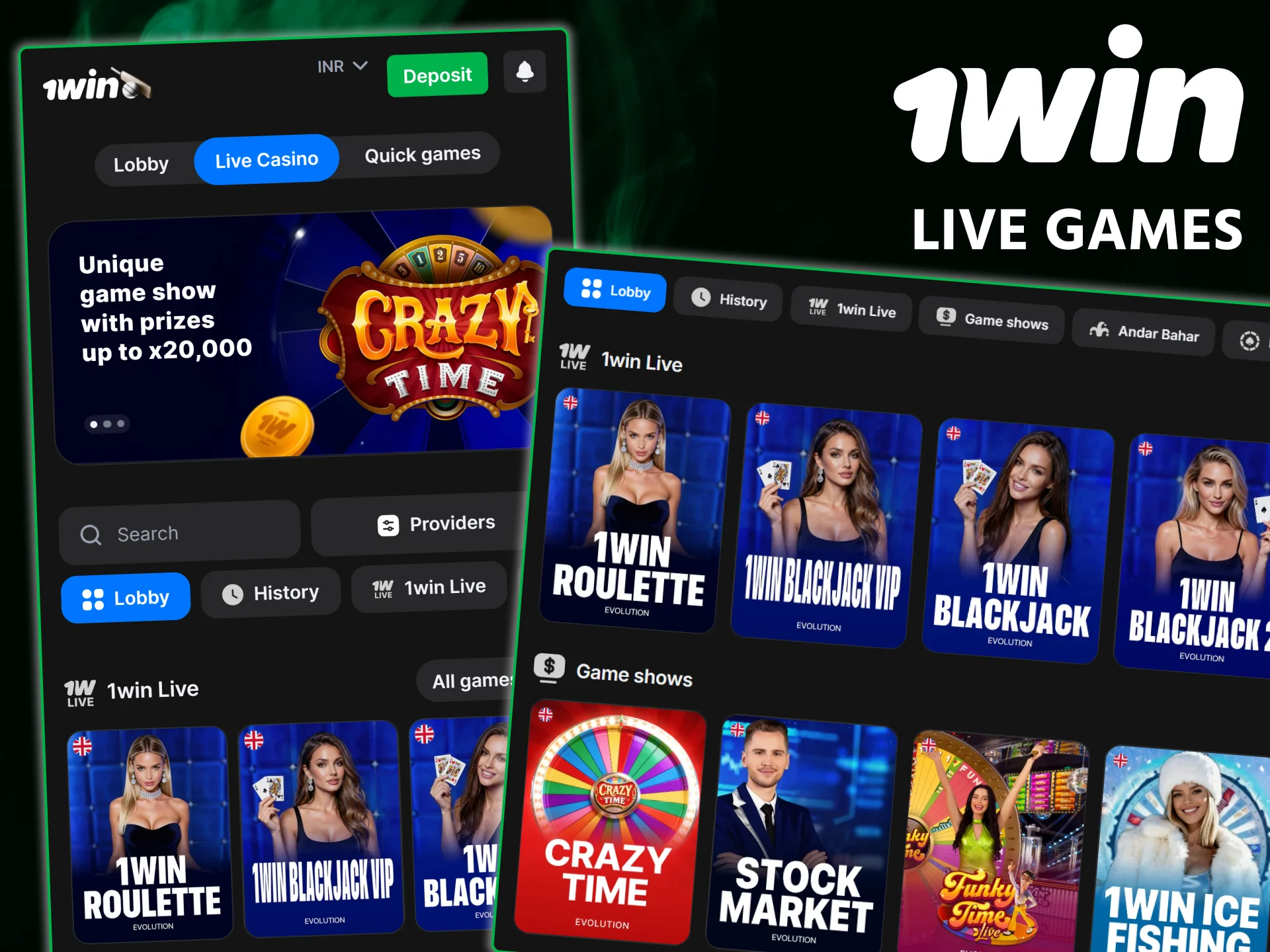 Play against real dealers in the professional Live Games section at 1win.