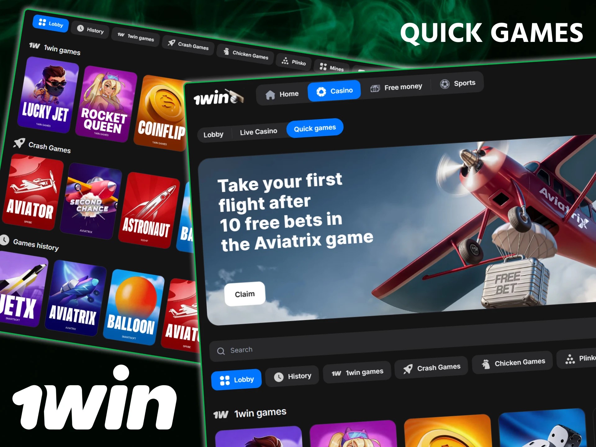 Enjoy instant results with the variety of Quick Games on the 1win platform.