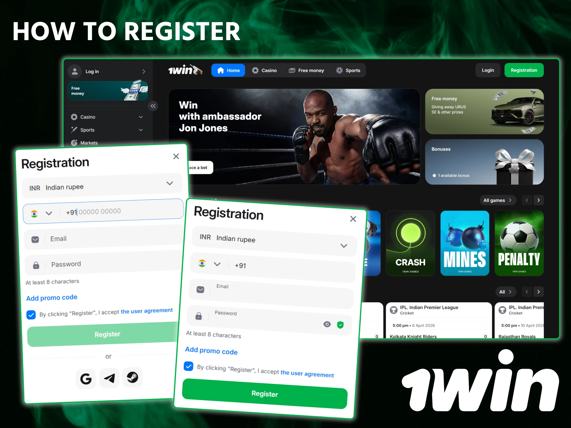 Follow our guide on how to register at 1win in India in a few minutes.