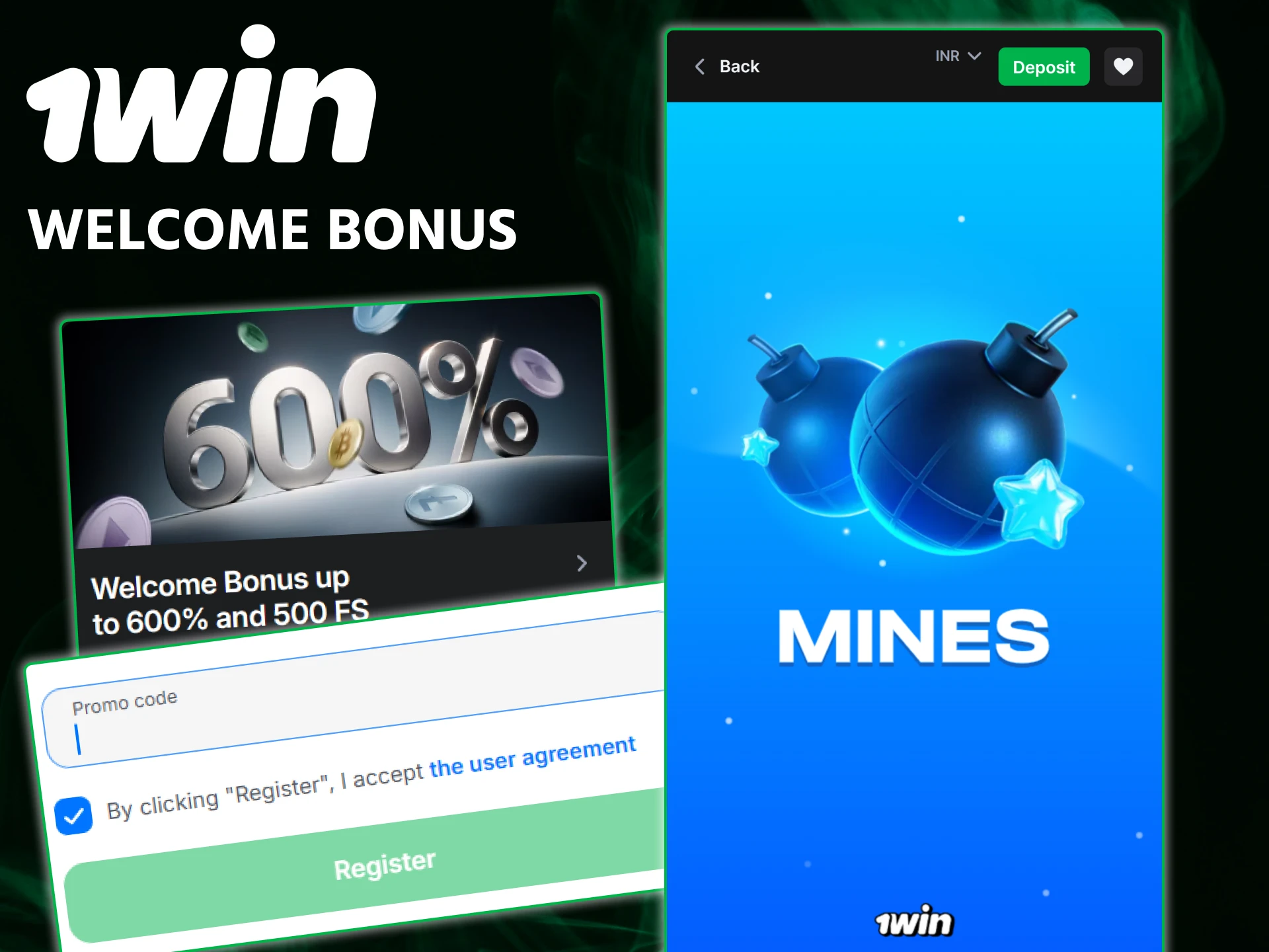 Use your 1win welcome bonus to increase your stakes in the Mines game.