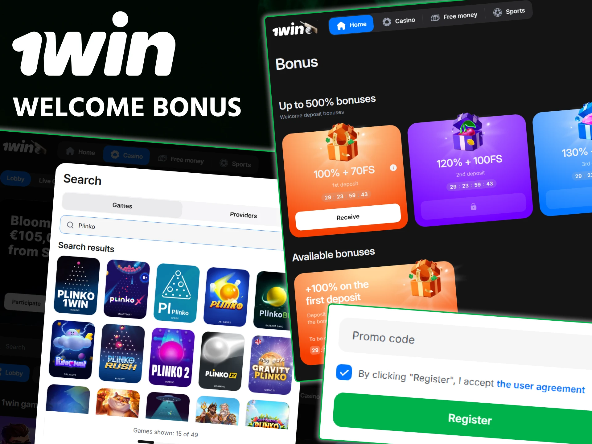 Claim your 1win welcome bonus to drop more balls in the Plinko board.