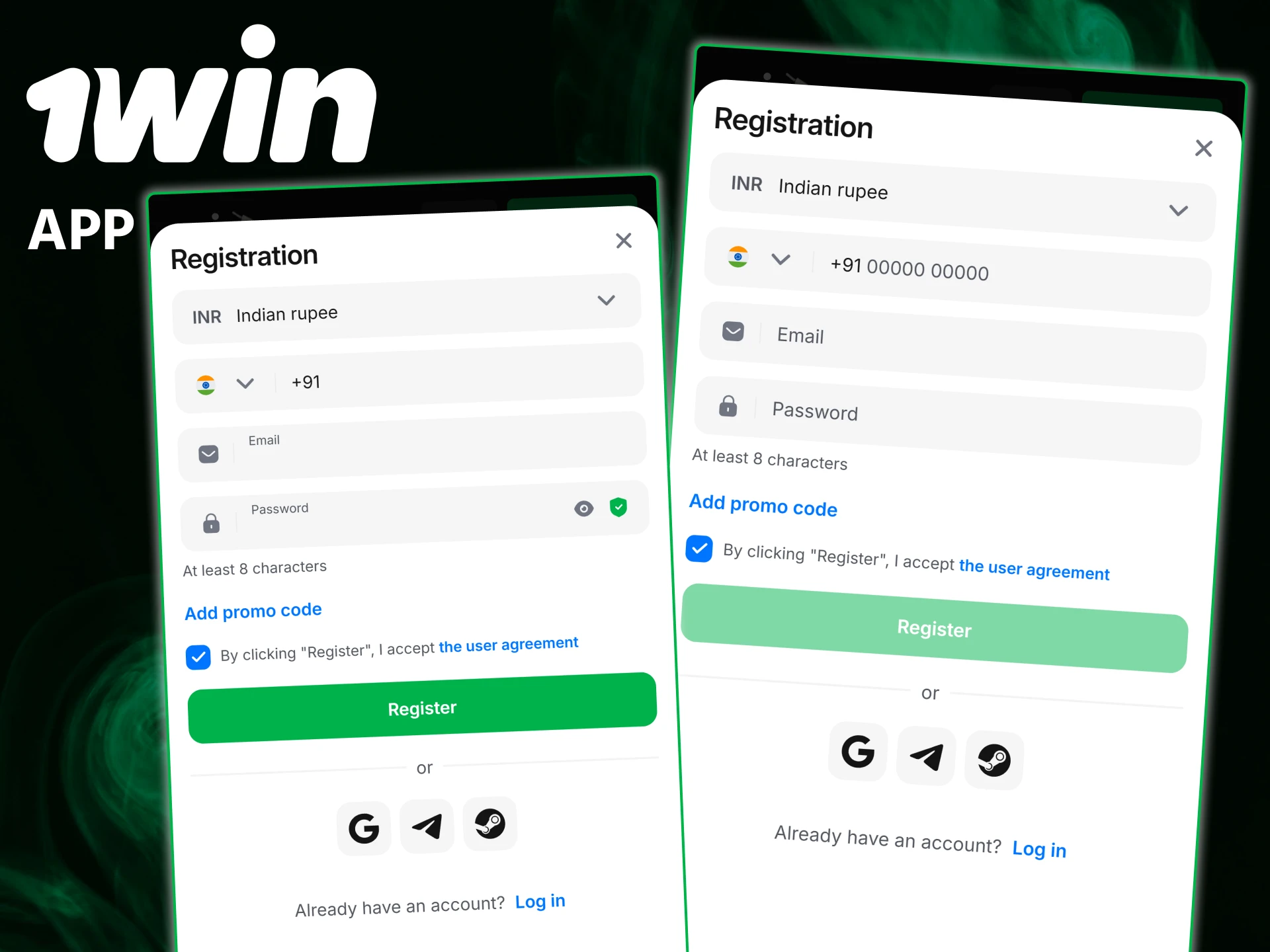 Follow the quick steps for registration at 1win via app to start playing on your mobile device.